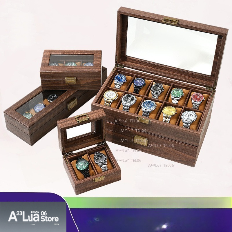 Watch Display Box - 빈티지 나무결 PU 가죽 시계 상자